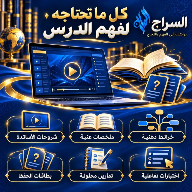 شروحات الأساتذة، ملخصات، خرائط ذهنية، بطاقات حفظ، تمارين محلولة واختبارات تفاعلية